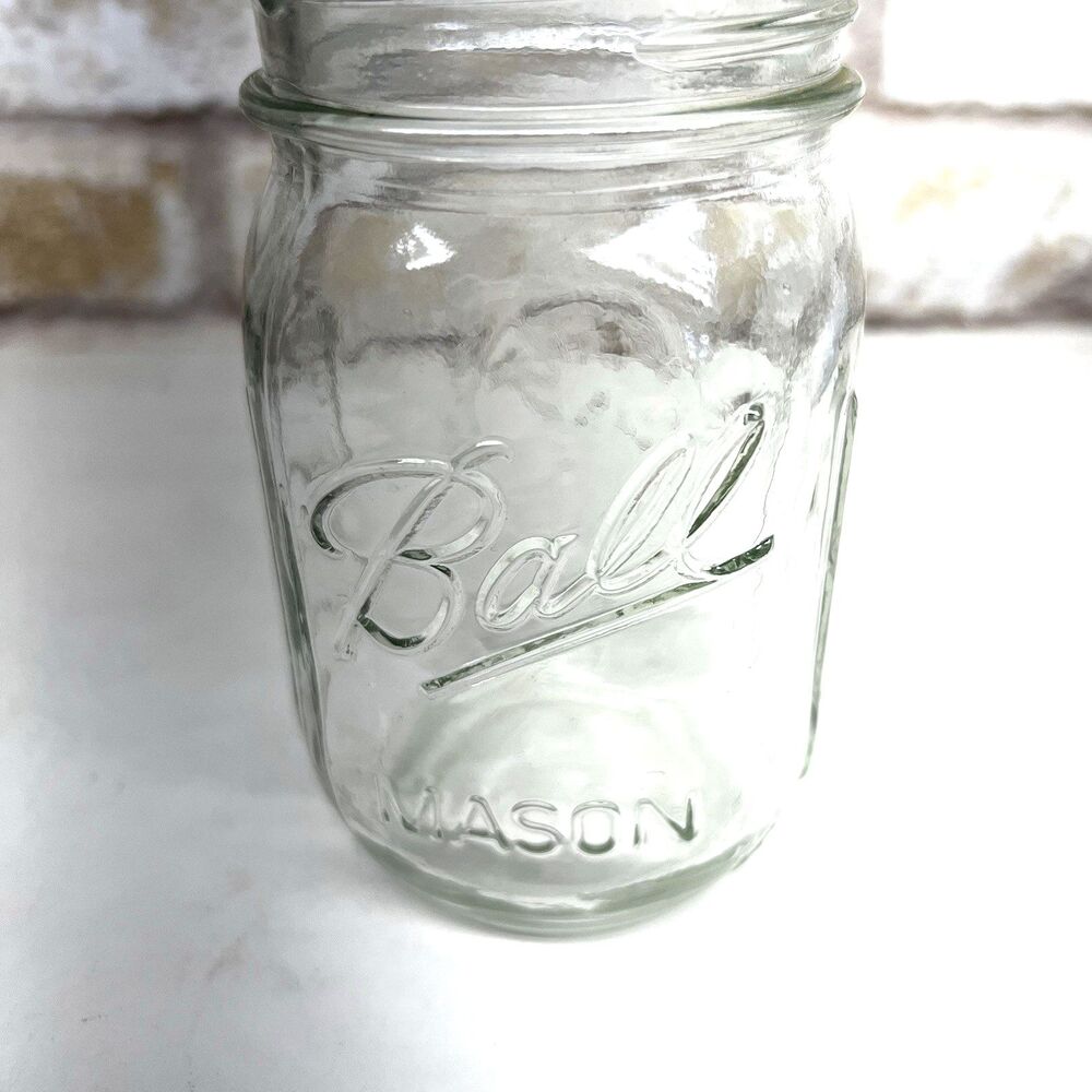 Vintage Ball Mason Embossed Glass Pint Fruit Food Canning Jam Jar